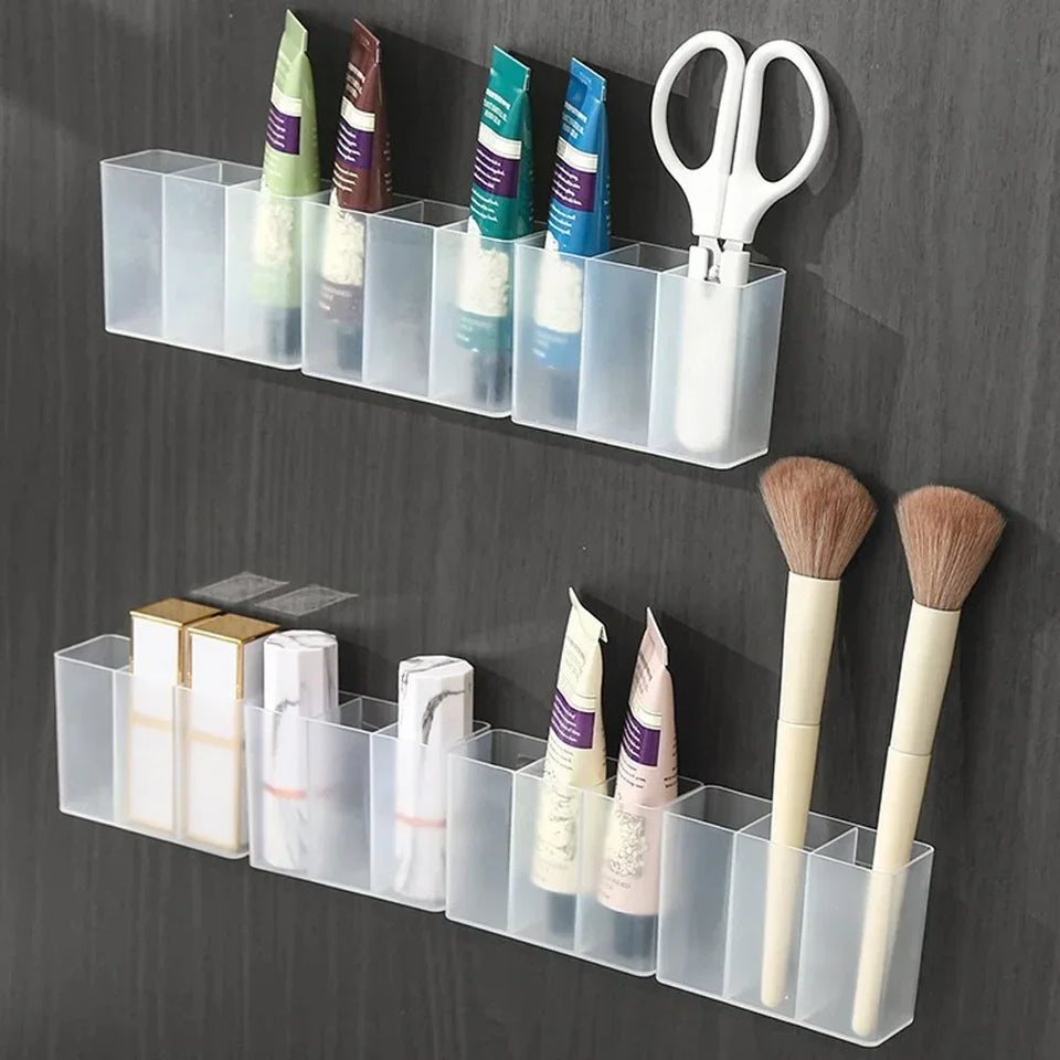 Wall Mounted Compartment Clear 3 Squares Storage Box No Punching Required Suitable for Storing Small Items 1/2/3/4/5/6Pcs