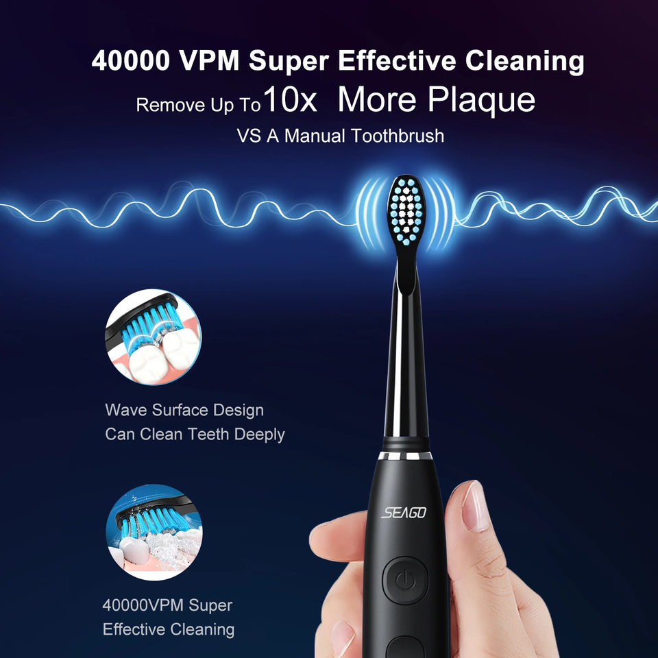 Seago Electric Toothbrush Sonic Toothbrush Once Charge Last about 300 Days 5 Modes 5 Toothbrush Heads 1 Travel Box Teeth Clean