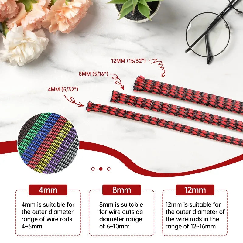 1~100m New Braided Cable Sleeve 4 8 12mm Flexible PP Cotton + PET Yarn Harness Sheath Dust Proof Wire Sleeving Protection Wrap