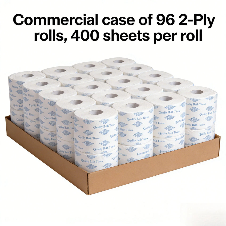 Commercial White Toilet Paper 2-Ply 400 Sheets Per Roll Individually Wrapped Bulk 96 Rolls Fits Standard Dispensers
