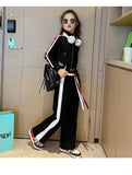 Spring Autumn Girl Striped Cropped Full Zip Sweatshirt+Loose Drawstring Sweatpant Set School Kids Tracksuit Child Outfit 3-16Yrs