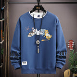 Japan Cartoon Men's Sweatshirt Hoodies Autumn Cats Printed Long Sleeve T-shirt Fashion Men's Clothing Khaki O Neck Harajuku Top