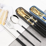 4pcs Stainless Steel Cutlery Set With Storage Box Black Gold Portable Cutlery Set For Home Kitchen Dining Household Tableware