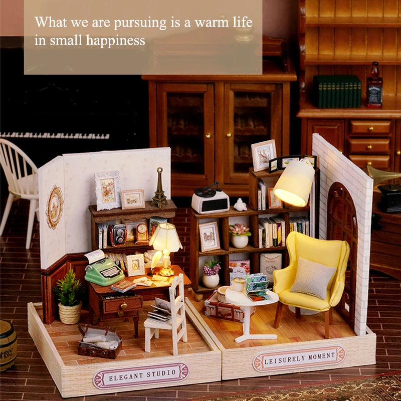 Coffee Shop Wooden Mini Doll House DIY Small House Kit Making And Assembling Room Models Toys For Kid Birthday Gifts Dollhouse