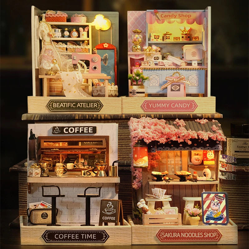 Coffee Shop Wooden Mini Doll House DIY Small House Kit Making And Assembling Room Models Toys For Kid Birthday Gifts Dollhouse
