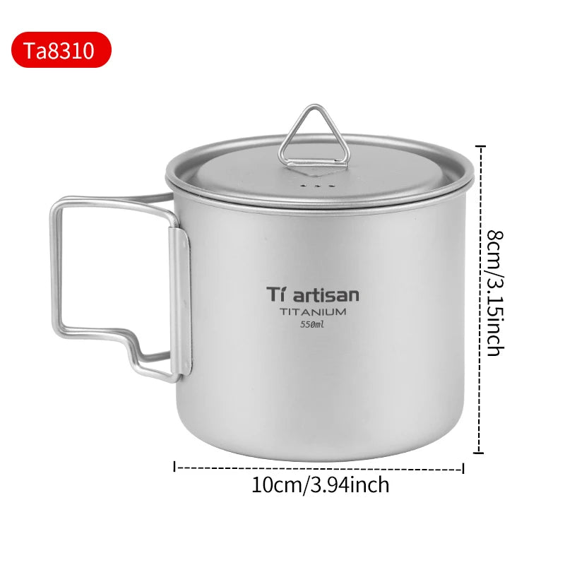 Tiartisan 350ml 750ml Tatinium Cup Hiking Tableware Fodable Handle Coffee Cups with lids Lightweight Frosted Cup Mugs
