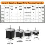 Nema17 Hybrid Open-loop Stepper Motor 2PH 34/40/48/60mm Length 4-Lead 0.28/0.42/0.56/7Nm for 3D Printer CNC Machine Tools Laser