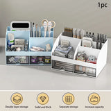 Home Office Desktop Stationery Storage Box 6 Compartments 2 Drawers Decorative Desk Organizer Dressing Table Makeup Storage Case