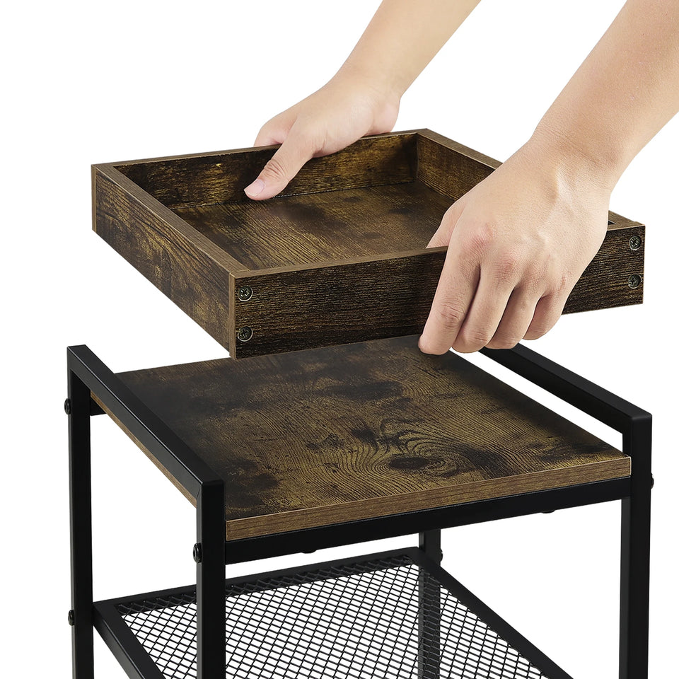 WOLTU 1PC Side Table 3-Tier Coffee Table Rolling Storage Cart with Removable Top Small End Table for Sofa Living Room Storage