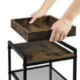 WOLTU 1PC Side Table 3-Tier Coffee Table Rolling Storage Cart with Removable Top Small End Table for Sofa Living Room Storage