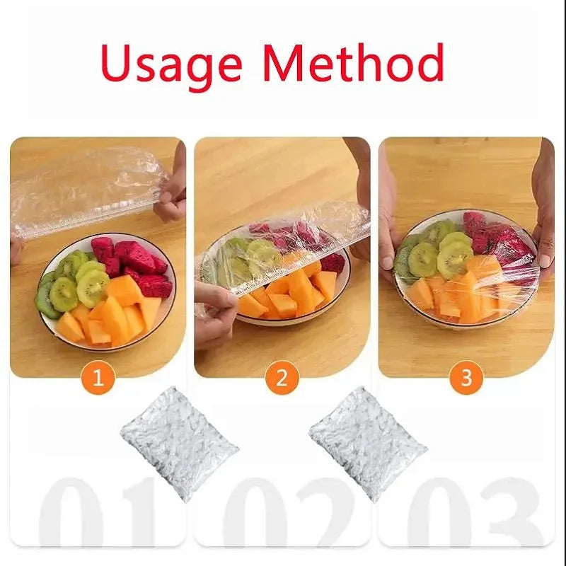 50 Pieces Disposable Food Cover Plastic Wrap Food Grade Fruit And Vegetable Plastic Bags Elastic Plastic Bags Kitchen Organizer
