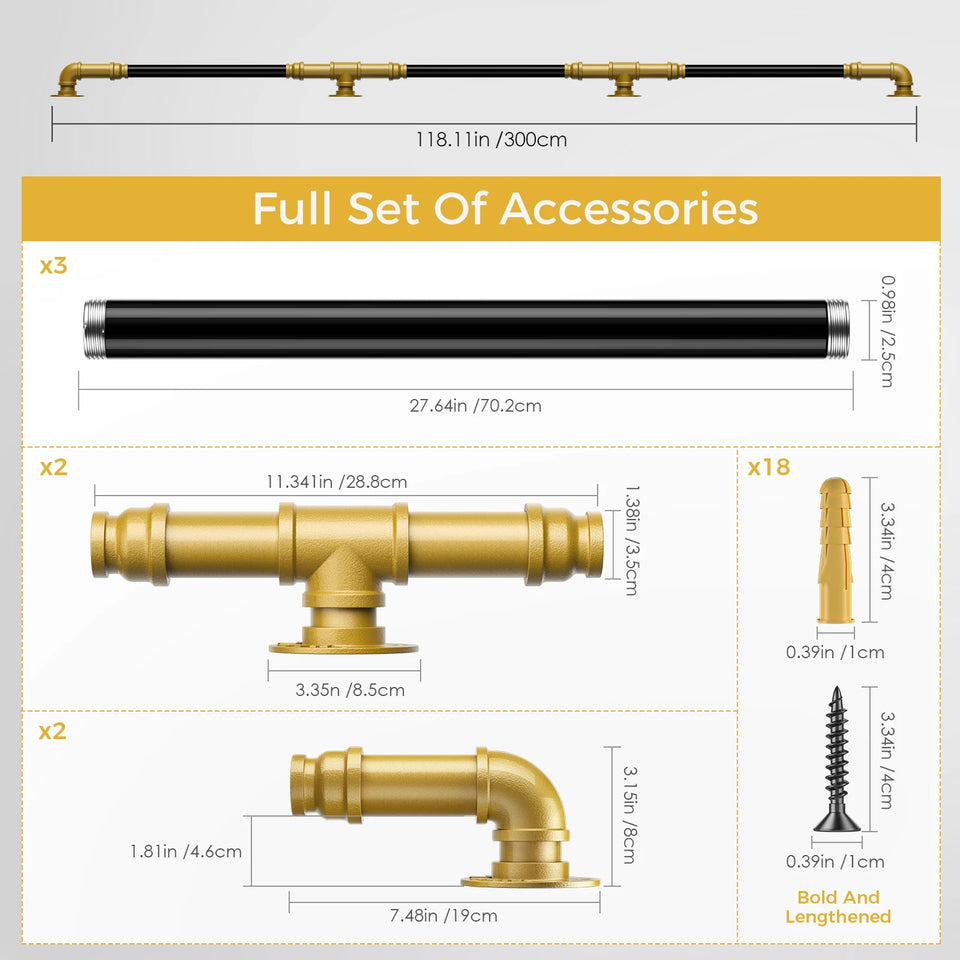 1-3M Secure Pipe Stair Handrails Staircase Indoor Outdoor Wall Balustrade Non-Slip Industrial Galvanized Steel Pipe Wall-Mounted