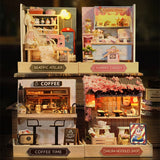 Coffee Shop Wooden Mini Doll House DIY Small House Kit  3D Puzzle Assembly Toy Miniature Dollhouse With Furniture Lighting Gifts