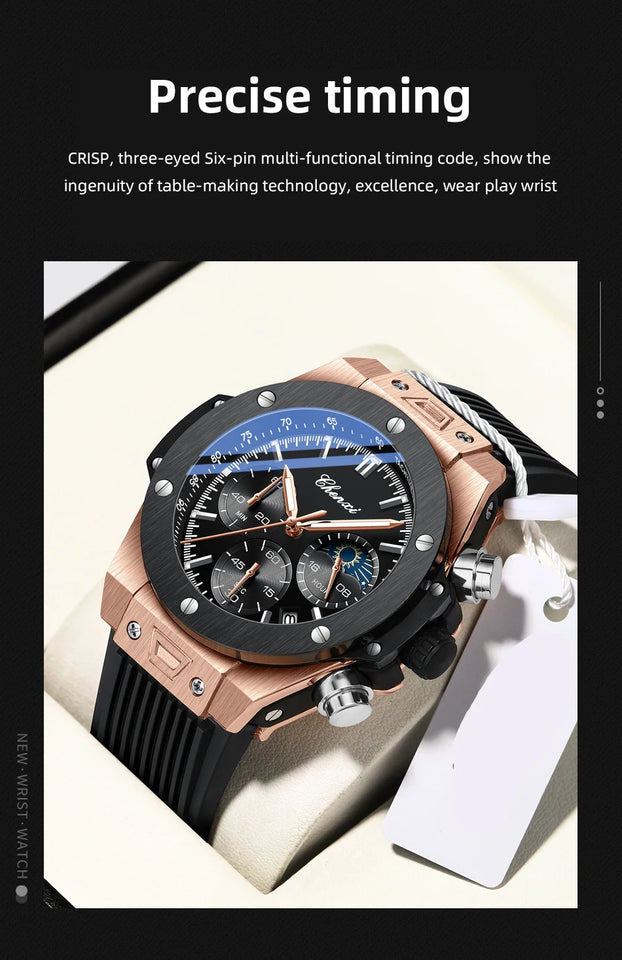 Men Watches High Quality Waterproof Sports Chronograph Quartz Wristwatches Silicone Strap Calendar Luminous Watch For Men