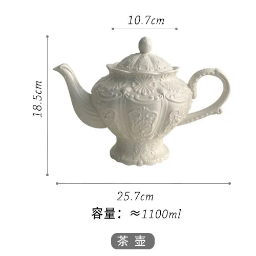 Ceramic European Style Tea Set French Relief Butterfly Flower Palace Pot Black Tea Cup Afternoon Tea Coffee Cup and Plate
