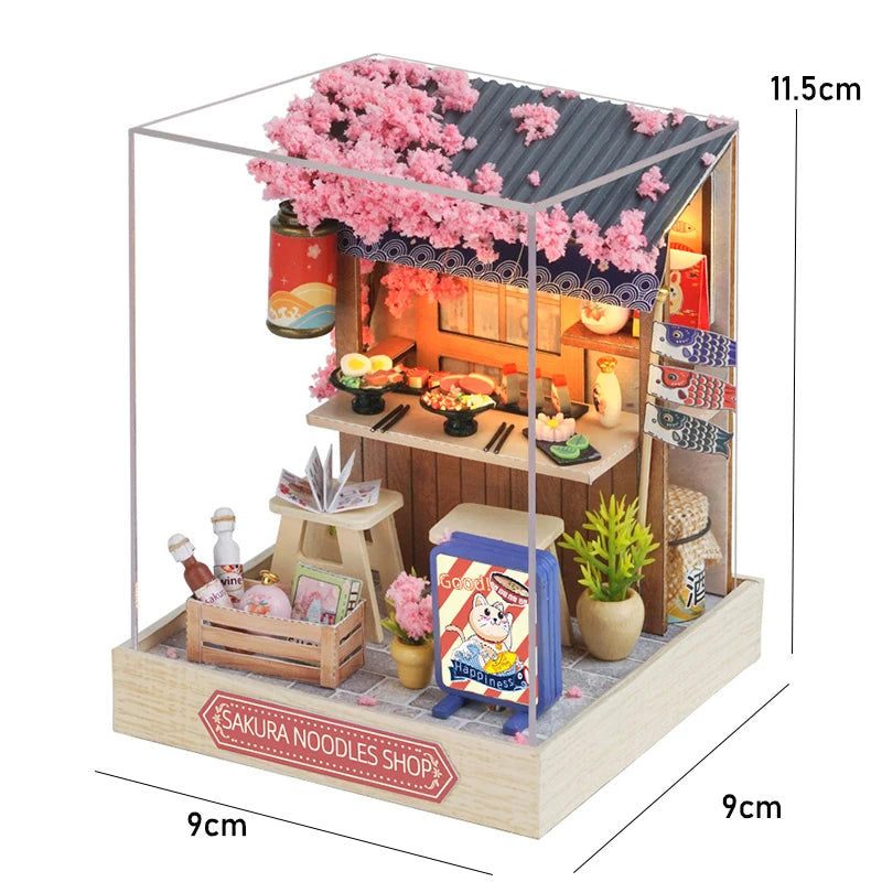 Coffee Shop Wooden Mini Doll House DIY Small House Kit  3D Puzzle Assembly Toy Miniature Dollhouse With Furniture Lighting Gifts