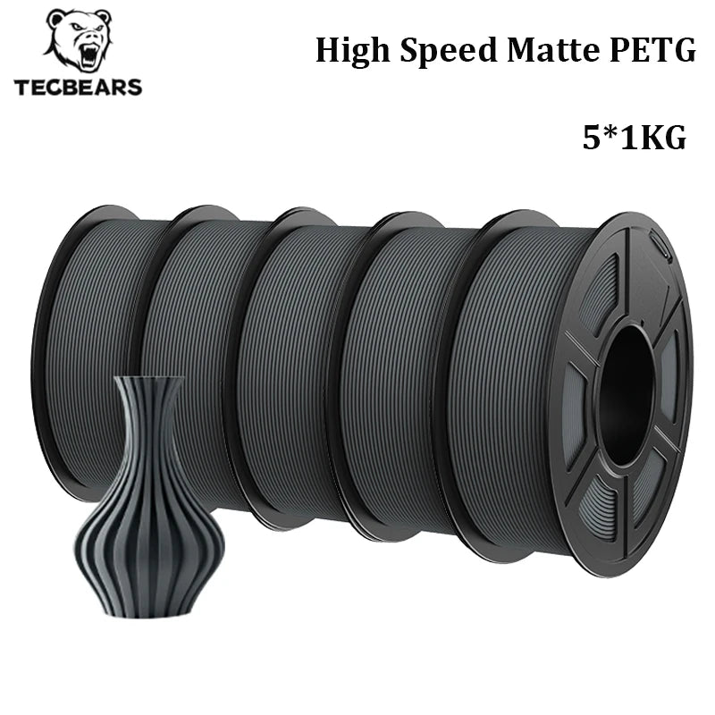 TECBEARS High Speed Matte PETG 3D Filament 1.75mm 5KG petg 600mm/s  Neatly Wound Multi Color FDM 3D Printer Materials DIY Gift