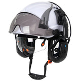 CE Safety Cap w/ 5.0 Bluetooth Earmuffs Reflective Stickers Double Goggles Construction Engineer Helmets ABS Industrial Hard Hat