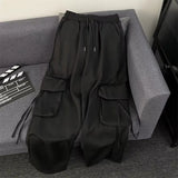 Oversized Pocket High Street Pant Black Vintage High Waist Women's Pants Fashion Retro Casual Streetwear Loose Jogger Trousers