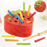 Kids Insect Catching Game Magnetic Fishing Toys Apple Strawberry Shaped Development Fine Motor Skill Toy Gift for Toddler
