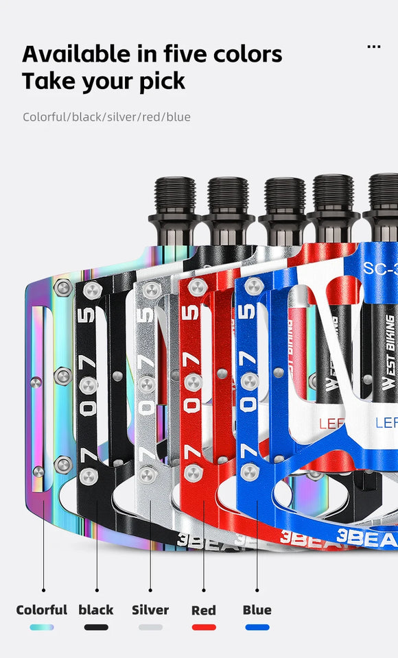WEST BIKING Bicycle Pedal Three Bearing Aluminum Alloy Pedal Mountain Bike Road Bike Pedal Color Bike Accessories
