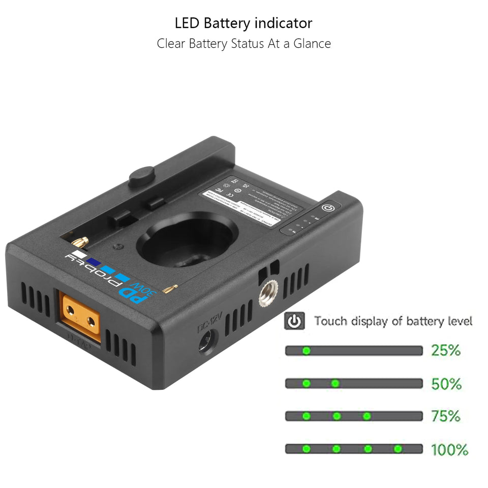 PD30W NP-F Battery Charger Battery Adapter Plate Cold Shoe Adapter 1/4in for NP-F550 F750 F970 for BMPCC 4K 6K DSLR ILDC