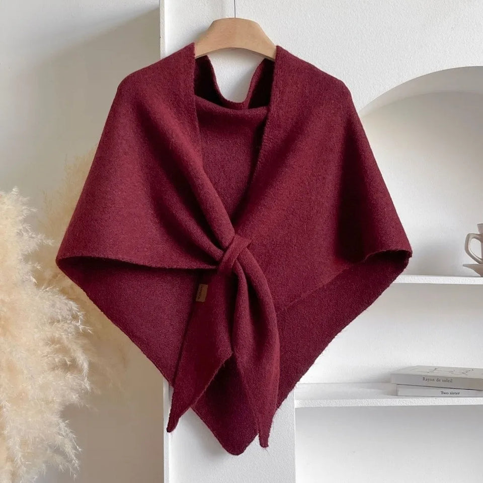 Fashion Solid Color Knitted Shawl Soft Neck Wrap Sweater Shawl Cape Winter Warm Thickened Wool Blended Shawl