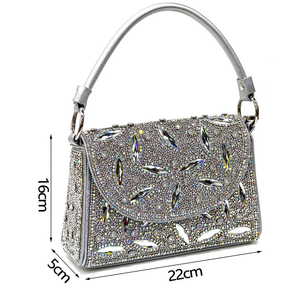 Elegant And Sexy Golden Color High Heels Shoes And Bag With Rhinestone Embellished Toe Is Comfortable Women's Shoes For Party