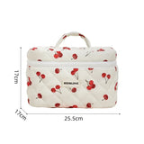 Storage Organizer Cherry Printing Makeup Bag Quilted Cosmetic Pouch Large Travel Cosmetic Bag Cute Cotton Makeup Pouch