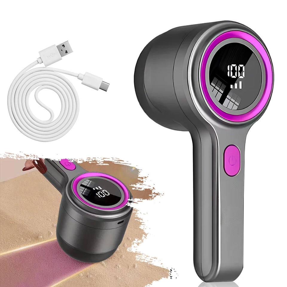 Digital display hair ball trimmer, shaving device, pilling device, rechargeable shaving and suction device, clothing