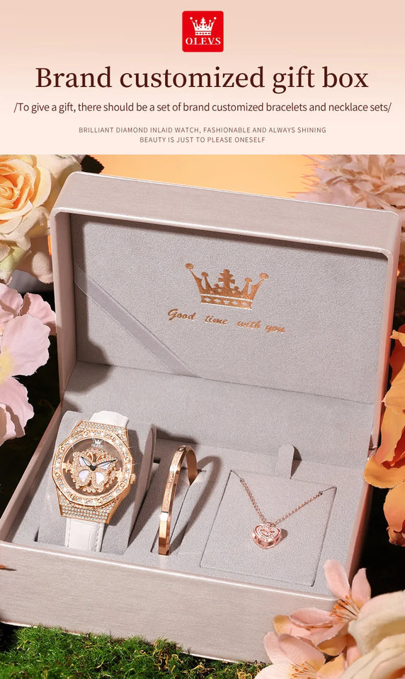 OLEVS 9996 Quartz Watch For Women Top Brand Fashion Woman Wristwatch Butterfly Luxury Waterproof Original Leather Dress Watches
