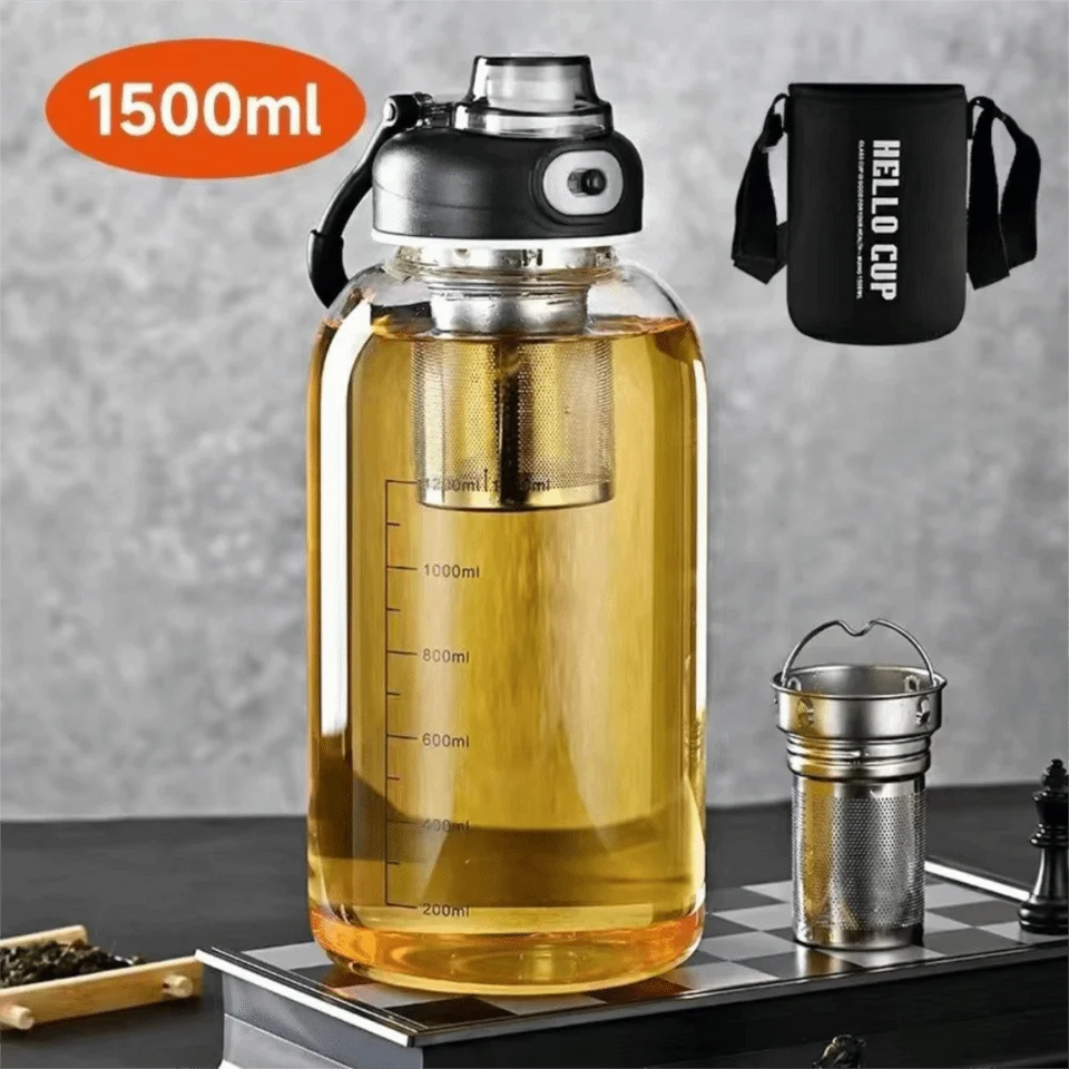 Tea Separation Glass Tea Cup Double Drinking with Handle Water Cup Large Capacity High Temperature Resistant Portable Kettle