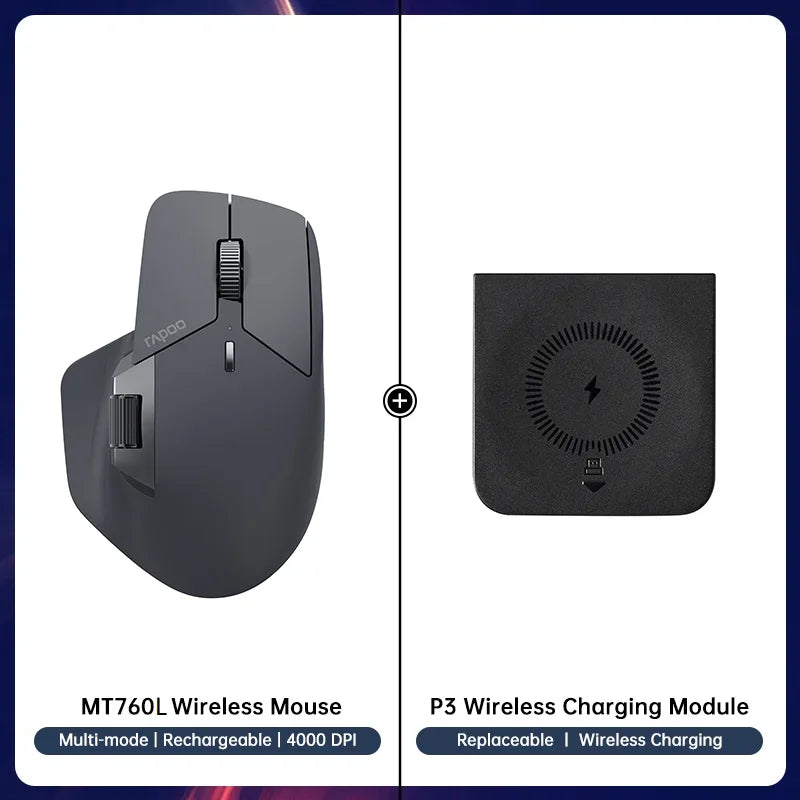 Rapoo MT760/MT760Mini Multi-mode Rechargeable Wireless Bluetooth Mouse Ergonomic 4000 DPI Support Up to 4 Devices Office Mice