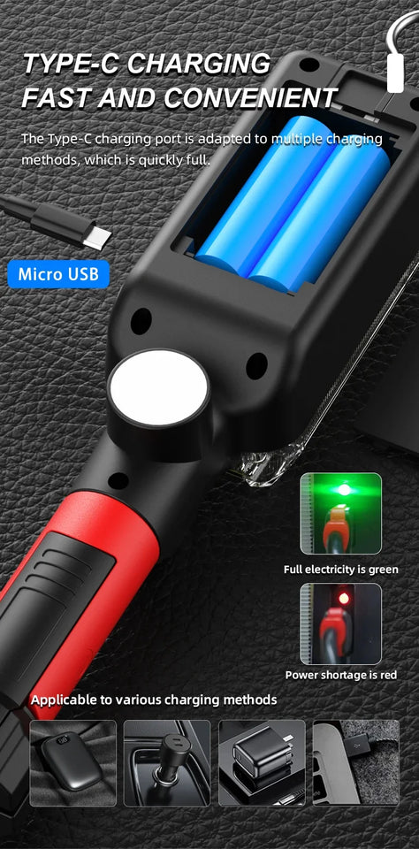 COB Floodlight Rechargeable Lamp Led Work Light Use 2*18650 Battery Led Portable Magnetic Light Hook Clip Waterproof