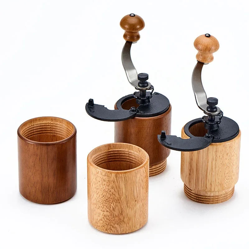 Wooden Manual Coffee Grinder Bean Conical Burr Coffee Mill for Espresso Fine Coarse Adjustable Portable for Travel Home Office