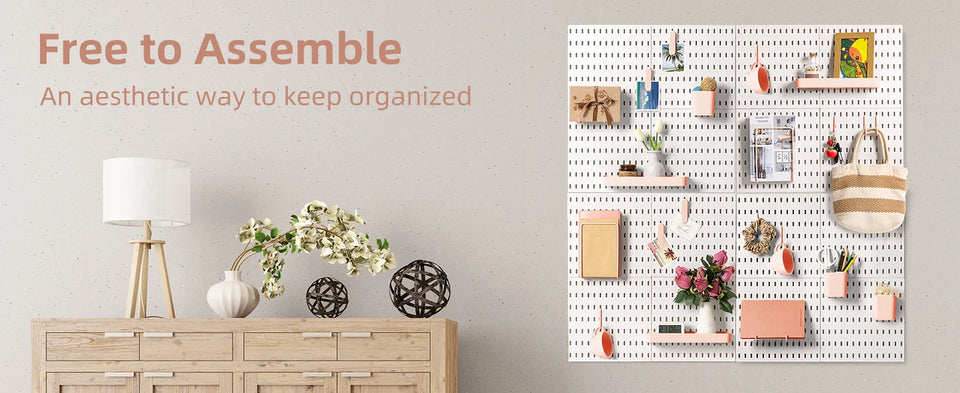 Deli Pink 4pcs Pegboard Combination Kits, Easy Storge, Free & Easy to Assemble, Two Installation Methods