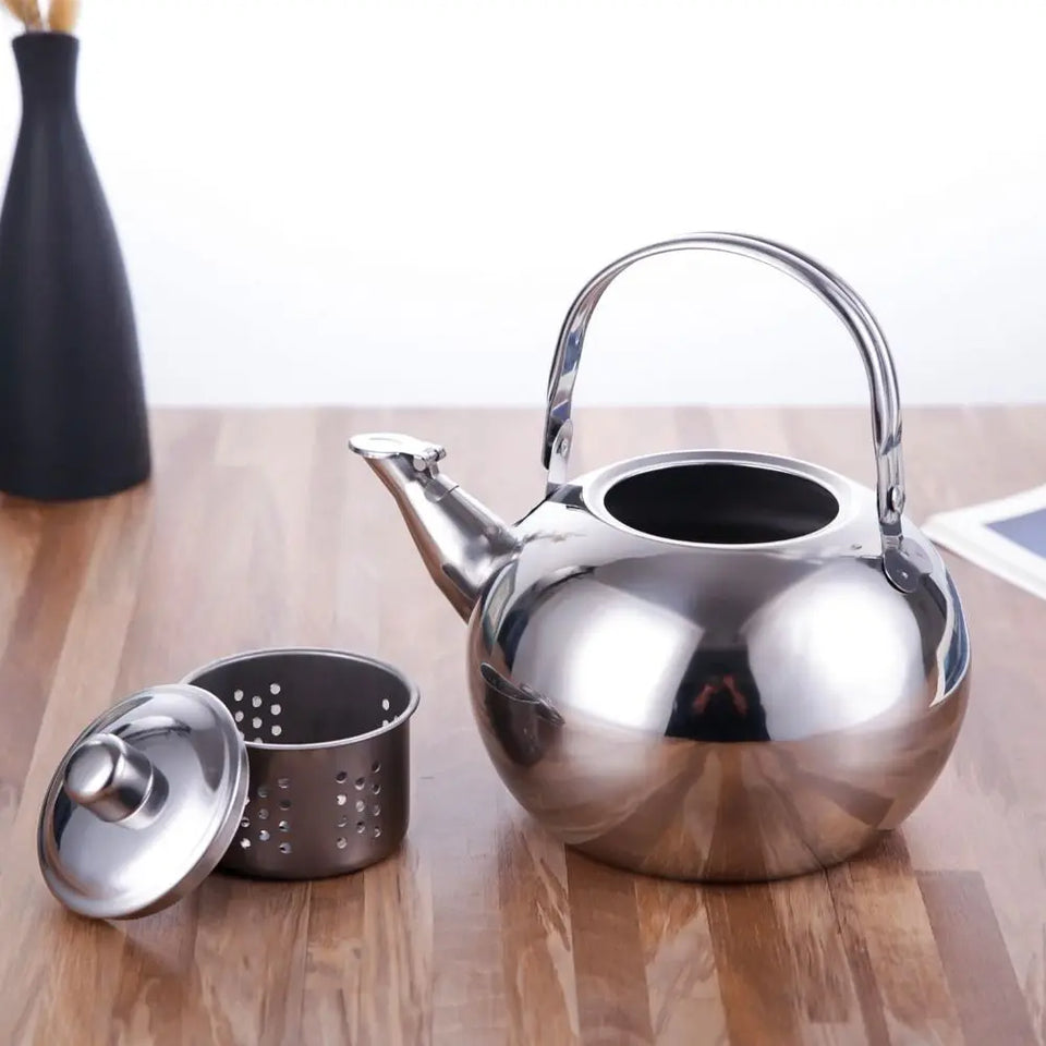 Teapot with Infuser Stainless Steel Tea Kettle Coffee Pot Portable Loose Leaf Hot Water Pot for Home Office Camping Kitchenware