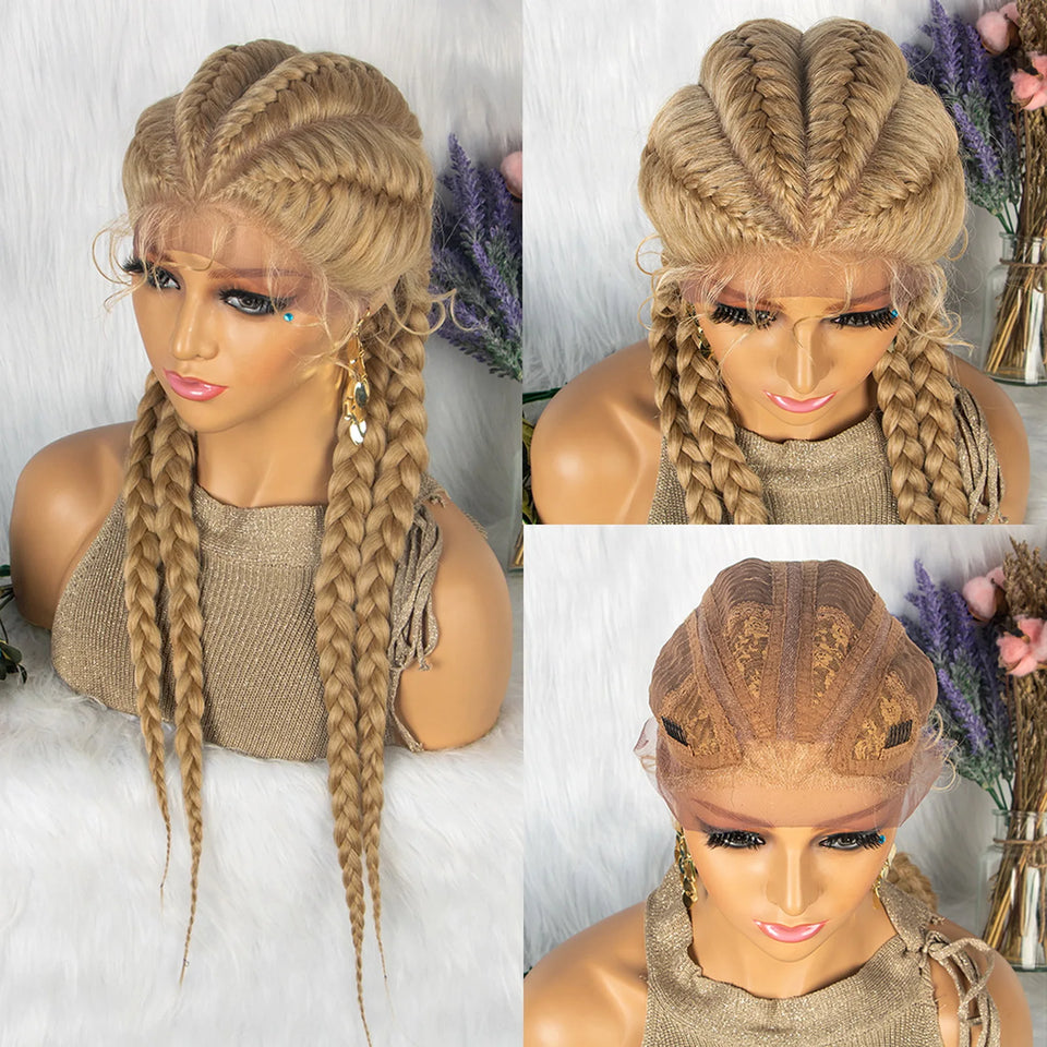 KIMA New Arrival 26 Inches Braided Wigs Synthetic Lace Front Hair Wig With Baby Hair for Black Women