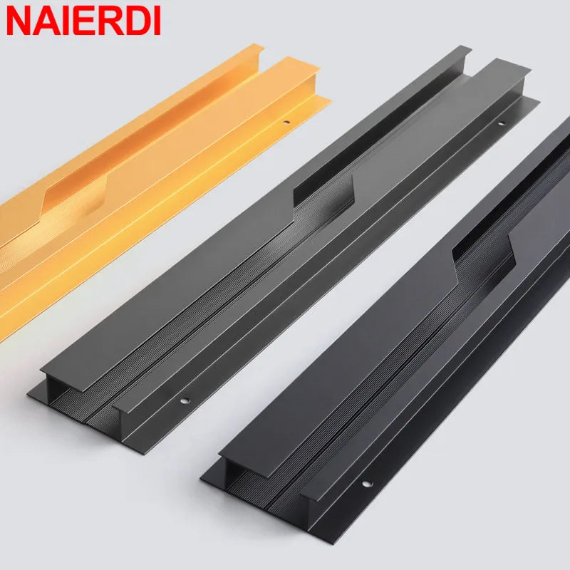 NAIERDI Black Lightning Long Furniture Handles 600-1800mm Aluminum Alloy Cabinet Handles Cupboard Door Handles Door Hardware
