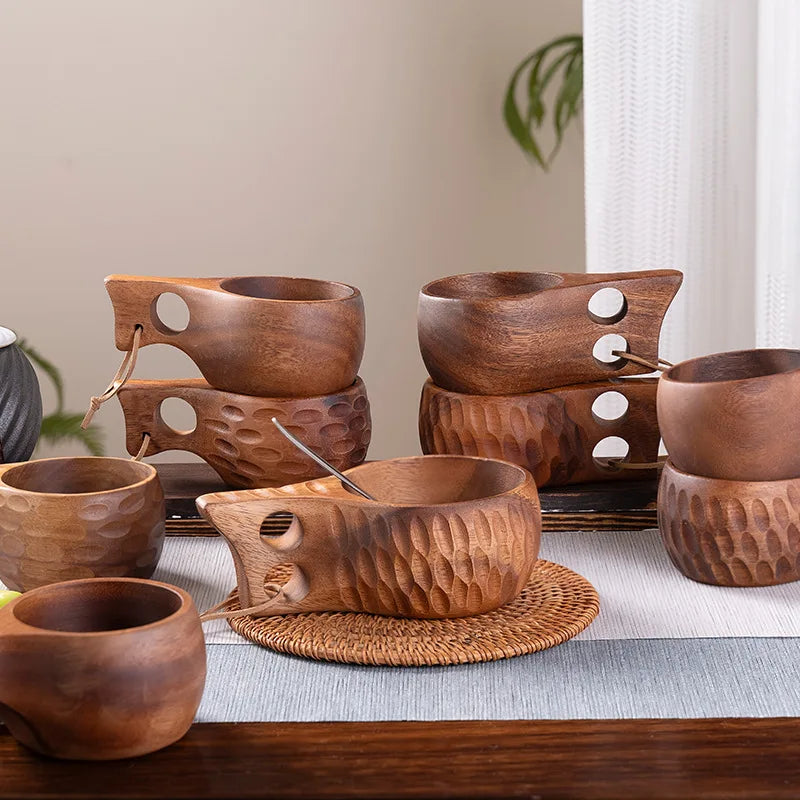 (1pcs) Creative Small Wooden Milk Cup 6/8oz 180-240ml Finland Wooden Coffee Cup