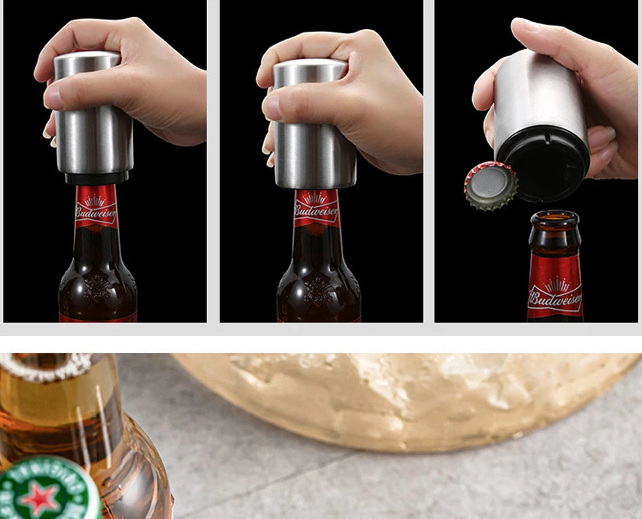 Automatic Beer Bottle Opener Stainless Steel Beer Opener Portable Push Down Wine Beer Cap Opener Kitchen Gadgets Party Gift