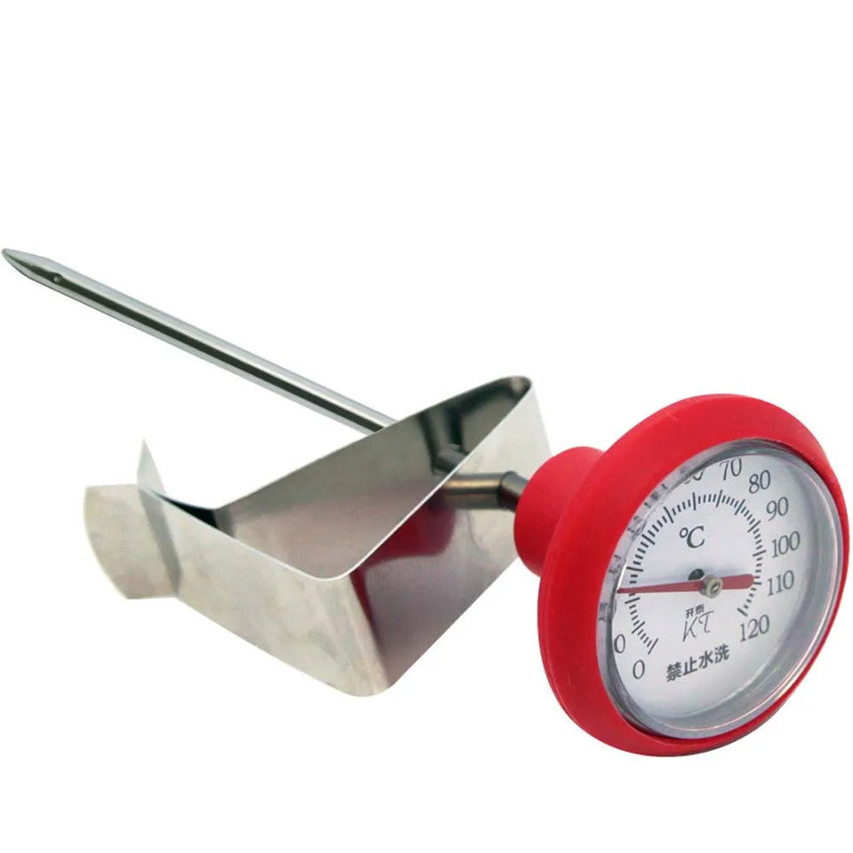 Coffee Milk Thermometer 0-120°C | Stainless Steel Digital-Free Temperature Gauge with Clip for Espresso, Latte, Tea & Hot Drinks