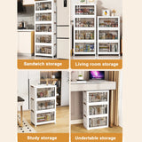 4 Tier Folding Storage Boxes with Doors & Wheels Plastic Storage Containers Foldable Organization for Living Room Bedroom Office