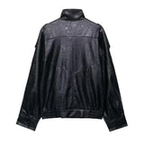 TFMLN 2025 Women Faux Leather Loose Jacket High Street Stand Collar Long Sleeve Coat Fashion Causal Zipper Outwear Autumn Winter