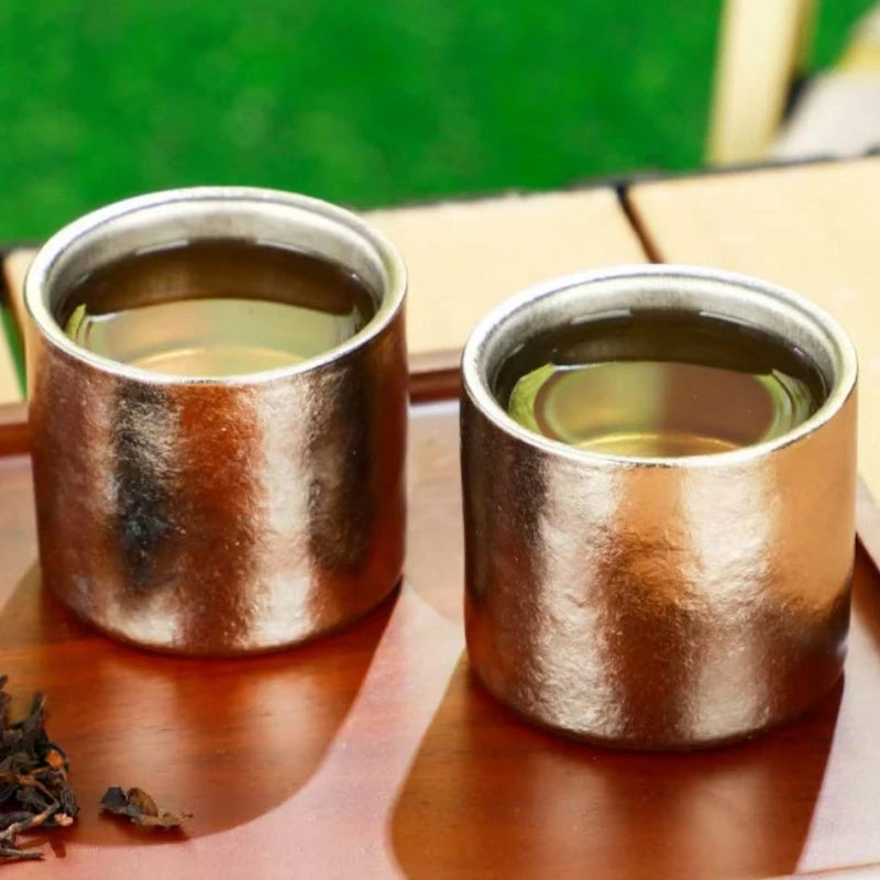Pure Titanium Double-Wall Mini Coffee Mug,Outdoor Water Cups Silver-Gray Drinking Office Tea Mug 100 ml Luxury-Feel Coffee Cup
