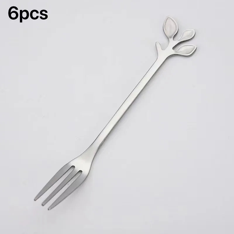 6Pcs Stainless Steel Tea Forks Gold Silver Cake Fork Snack Salad Coffee Fruit Fork Mirror Cutlery Tableware Set Kitchen Utensils