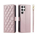 Crossbody Checkered Leather Wallet Case For Samsung Galaxy S24 Ultra S23 Plus S22 S21 FE A55 A25 A35 A15 Lanyard Flip Bag Cover