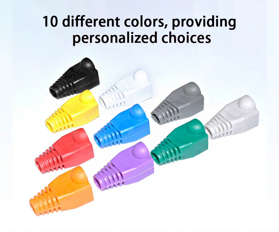 RJ45 Connector CAT6 CAT5e Connector Protective Cover Adapter Cap Ethernet Network Cable Plugs RJ45 Cat5/6 10 colour Sleeve
