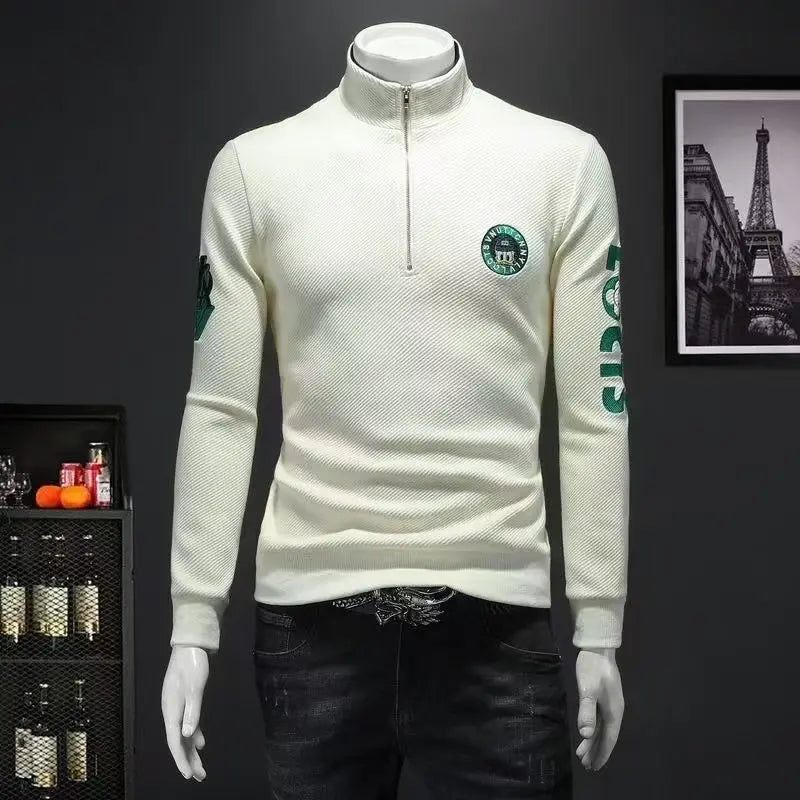 Spring Autumn Men's hoodie sweatshirt casual sports Pullover Waffle Zipper Polo Shirt Stand Collar coat sweatshirt