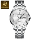 POEDAGAR Luxury Man Clock Waterproof Luminous Week Date Fashion Men's Wristwatch Stainless Steel Business Quartz Watches For Men